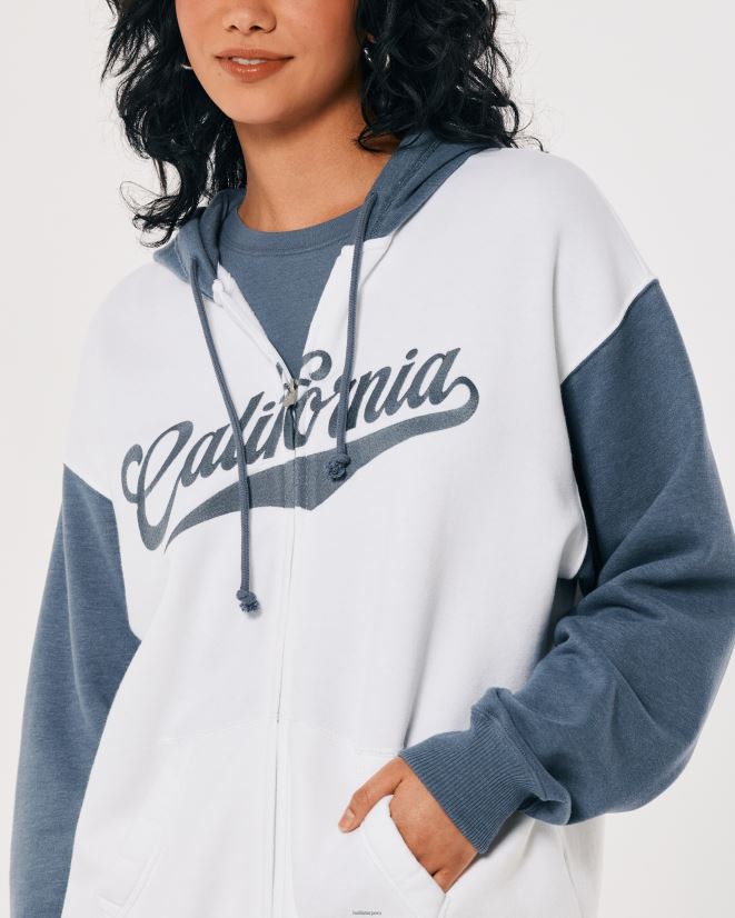 educación física Hollister sudadera con capucha y cremallera completa con gráfico california extragrande azul marino y blanco 086N62259 mujer tapas