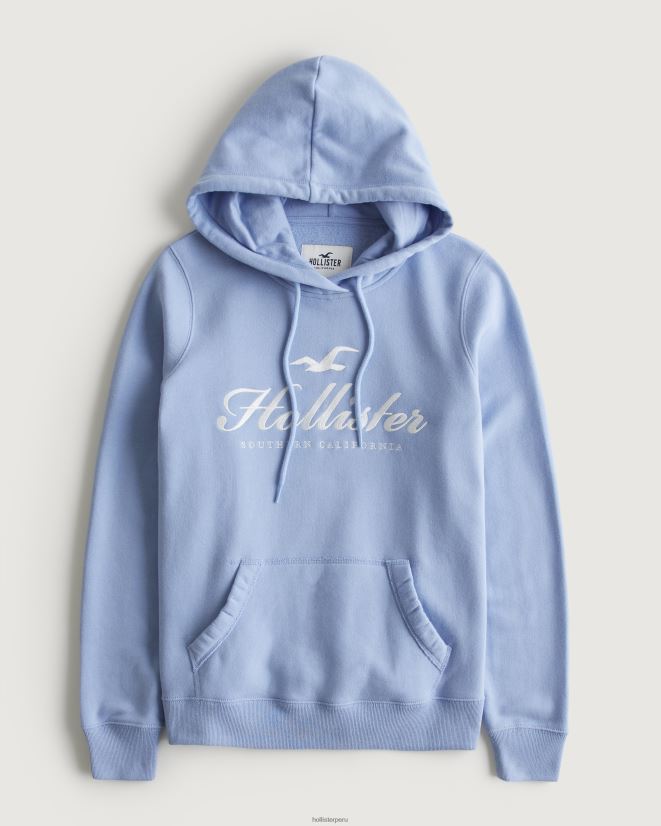 educación física Hollister sudadera con capucha y gráfico del logo azul claro 086N62315 mujer tapas