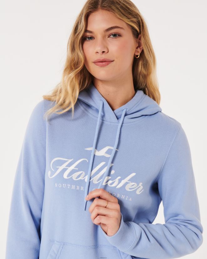 educación física Hollister sudadera con capucha y gráfico del logo azul claro 086N62315 mujer tapas