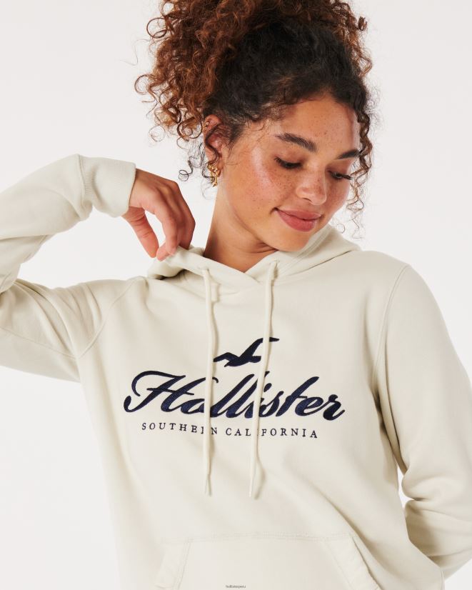 educación física Hollister sudadera con capucha y gráfico del logo crema 086N62320 mujer tapas