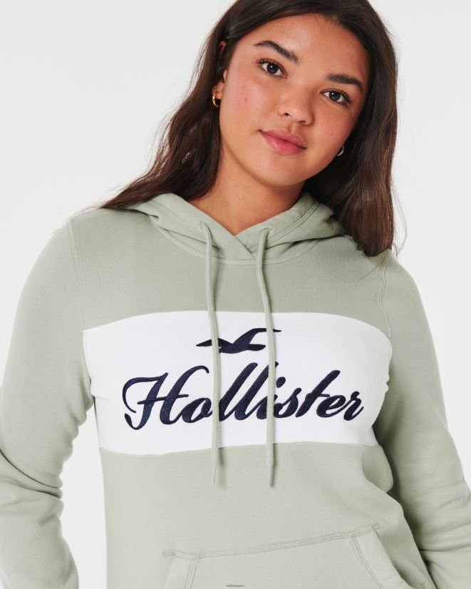 educación física Hollister sudadera con capucha y gráfico del logo verde salvia 086N62321 mujer tapas