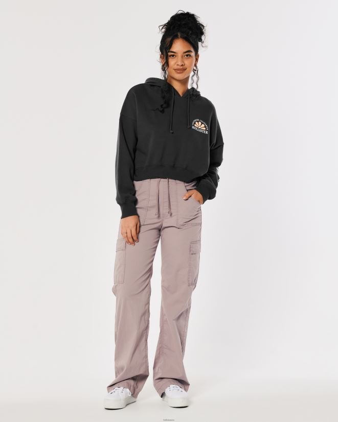 educación física Hollister sudadera con capucha y logo estampado gris oscuro 086N62245 mujer tapas