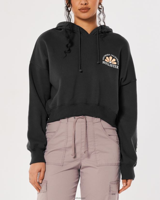 educación física Hollister sudadera con capucha y logo estampado gris oscuro 086N62245 mujer tapas