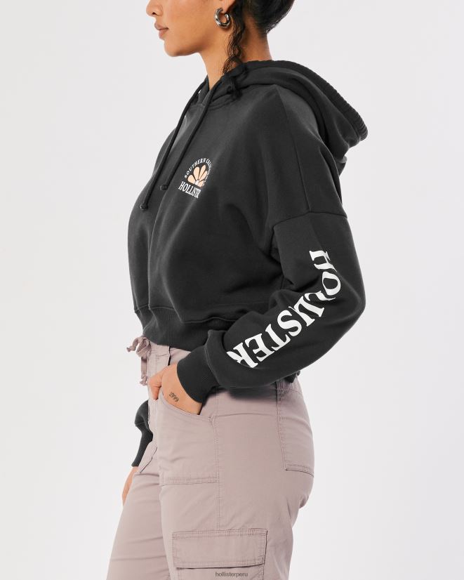 educación física Hollister sudadera con capucha y logo estampado gris oscuro 086N62245 mujer tapas