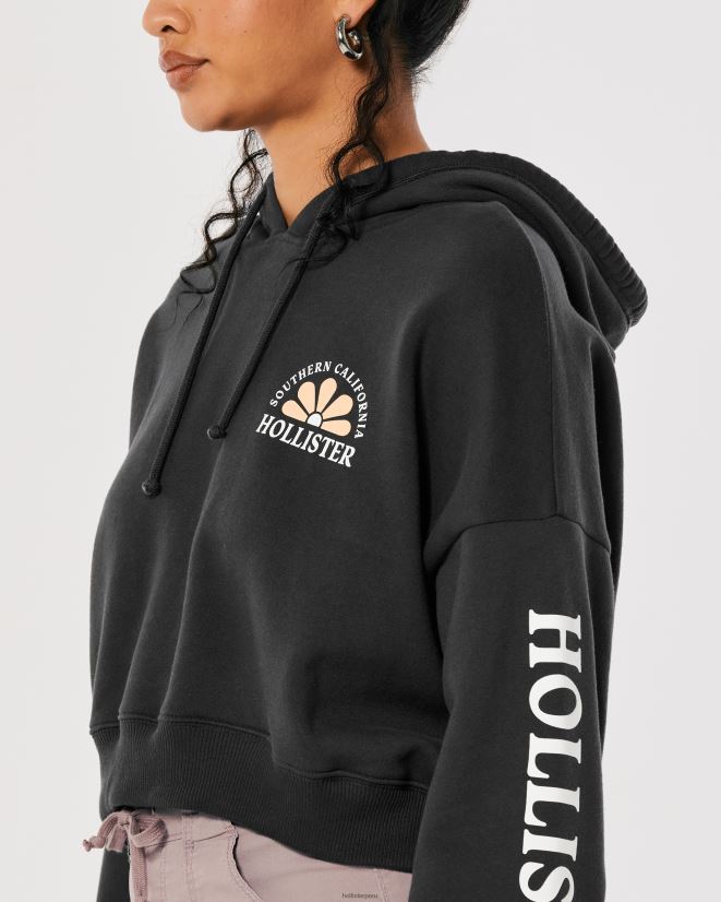 educación física Hollister sudadera con capucha y logo estampado gris oscuro 086N62245 mujer tapas