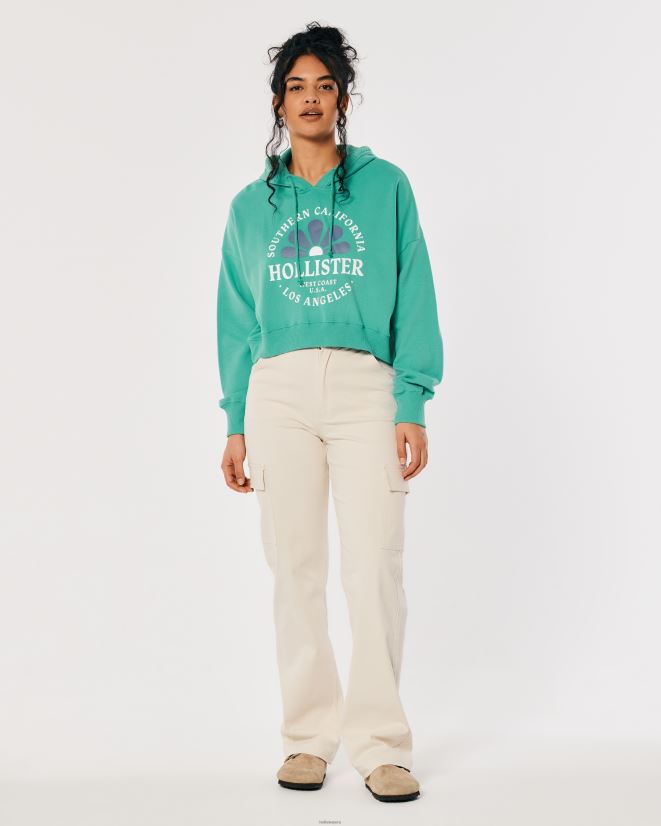 educación física Hollister sudadera con capucha y logo estampado verde 086N62339 mujer tapas
