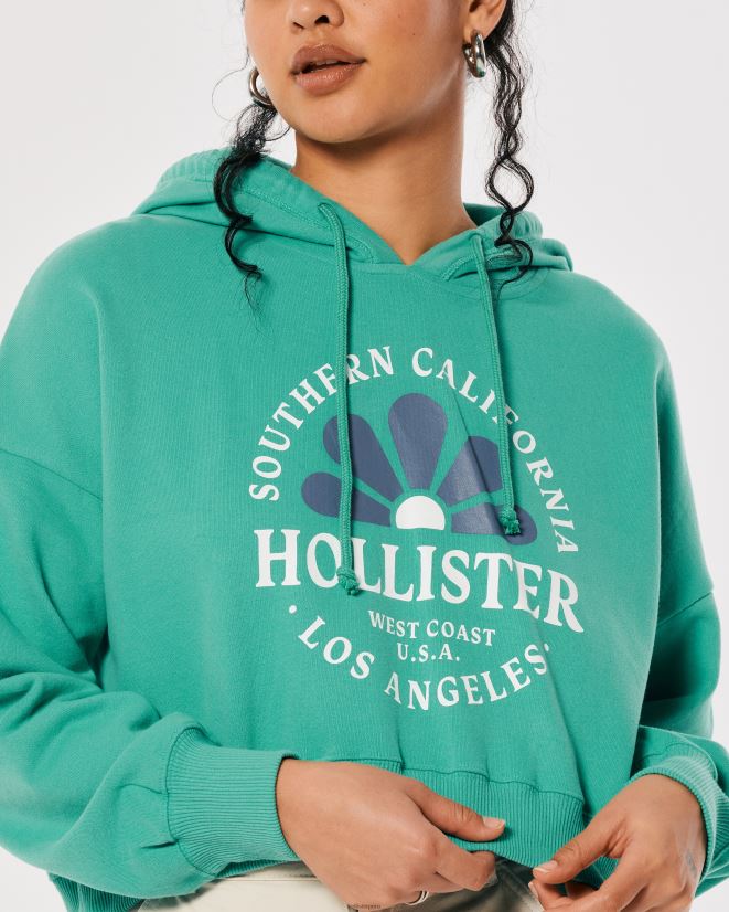 educación física Hollister sudadera con capucha y logo estampado verde 086N62339 mujer tapas
