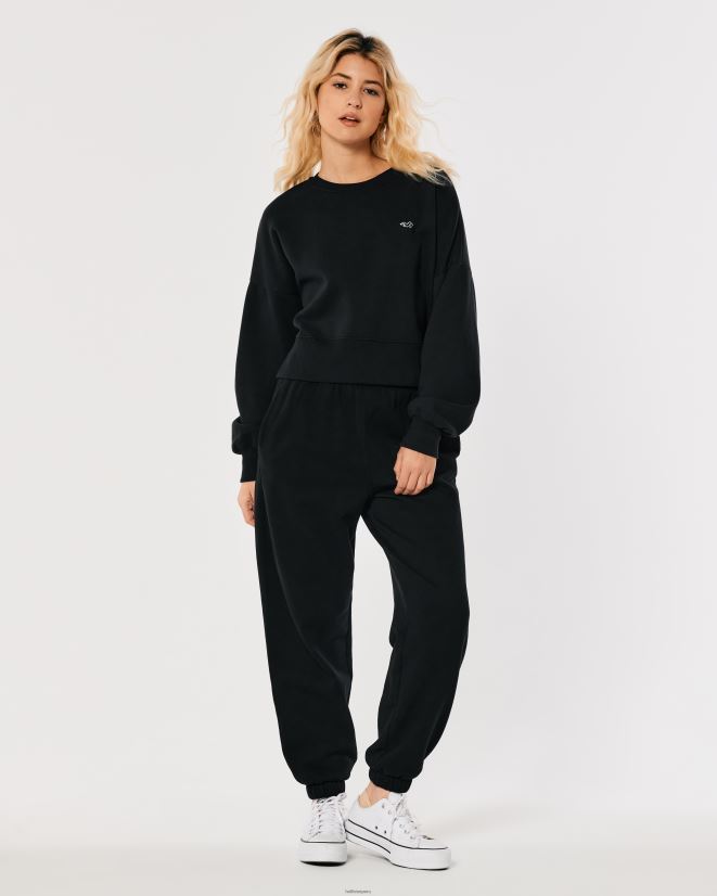 educación física Hollister sudadera con cuello redondo Easy Logo Icon negro 086N62188 mujer tapas