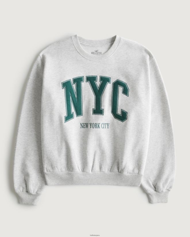 educación física Hollister sudadera extragrande con estampado gráfico de la ciudad de nueva york gris jaspeado claro 086N6211 mujer tapas