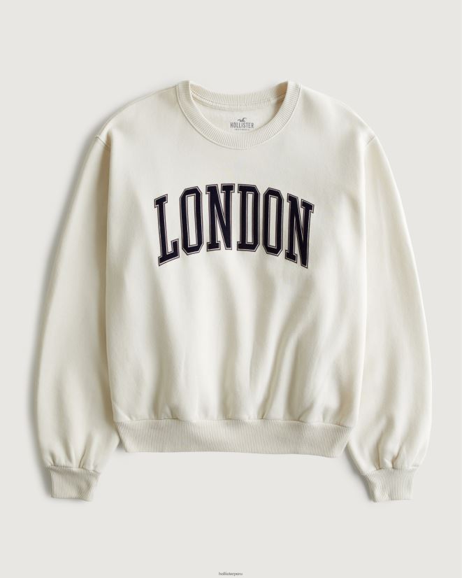 educación física Hollister sudadera extragrande con gráfico de Londres crema 086N6246 mujer tapas