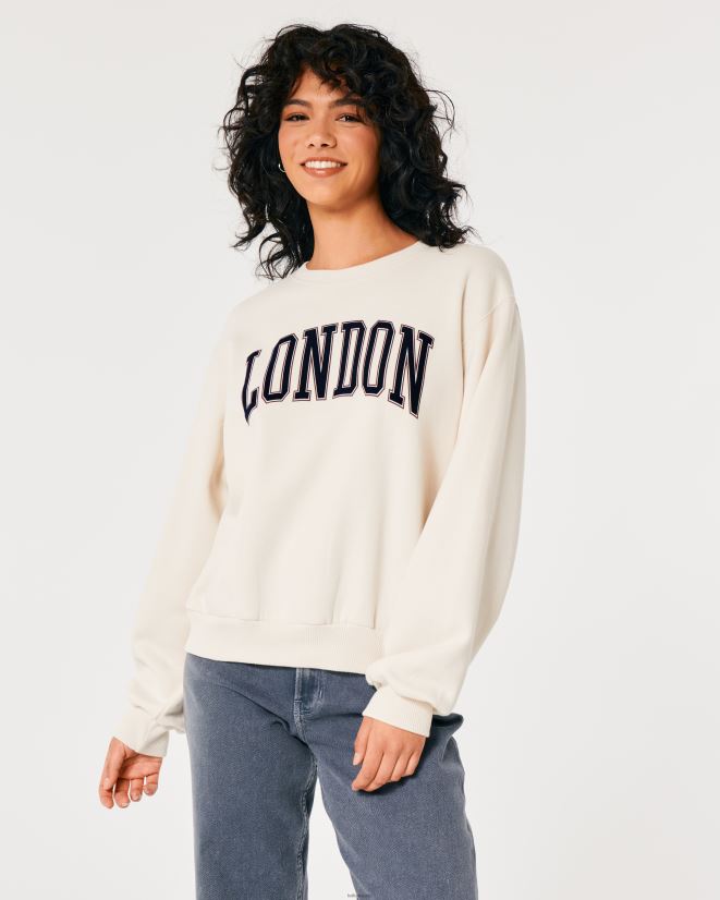 educación física Hollister sudadera extragrande con gráfico de Londres crema 086N6246 mujer tapas