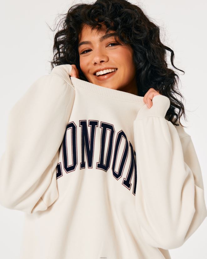 educación física Hollister sudadera extragrande con gráfico de Londres crema 086N6246 mujer tapas