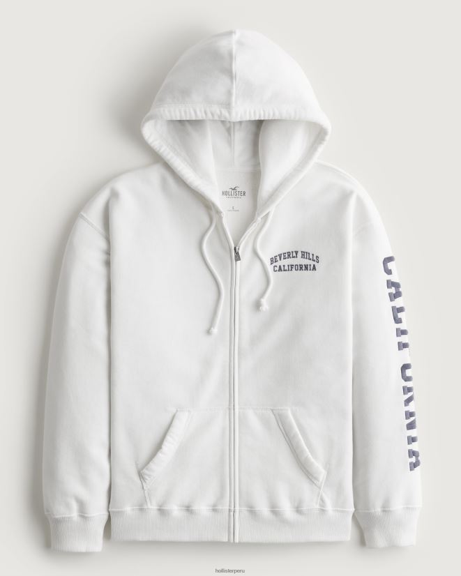 educación física Hollister sudadera extragrande con gráfico de beverly hills y cremallera completa blanco 086N62267 mujer tapas