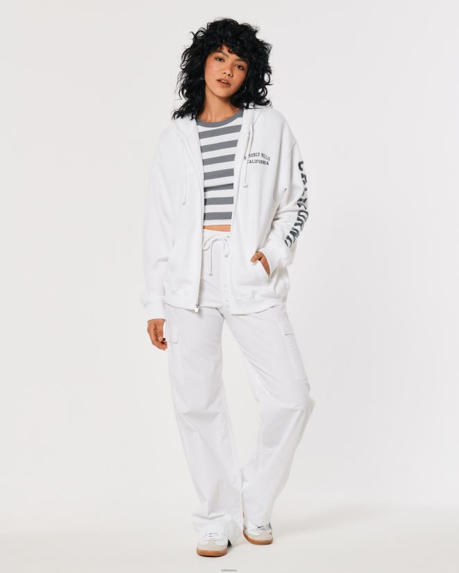 educación física Hollister sudadera extragrande con gráfico de beverly hills y cremallera completa blanco 086N62267 mujer tapas