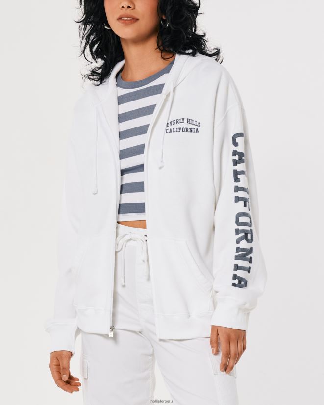 educación física Hollister sudadera extragrande con gráfico de beverly hills y cremallera completa blanco 086N62267 mujer tapas