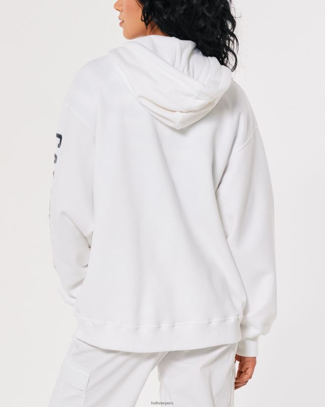 educación física Hollister sudadera extragrande con gráfico de beverly hills y cremallera completa blanco 086N62267 mujer tapas
