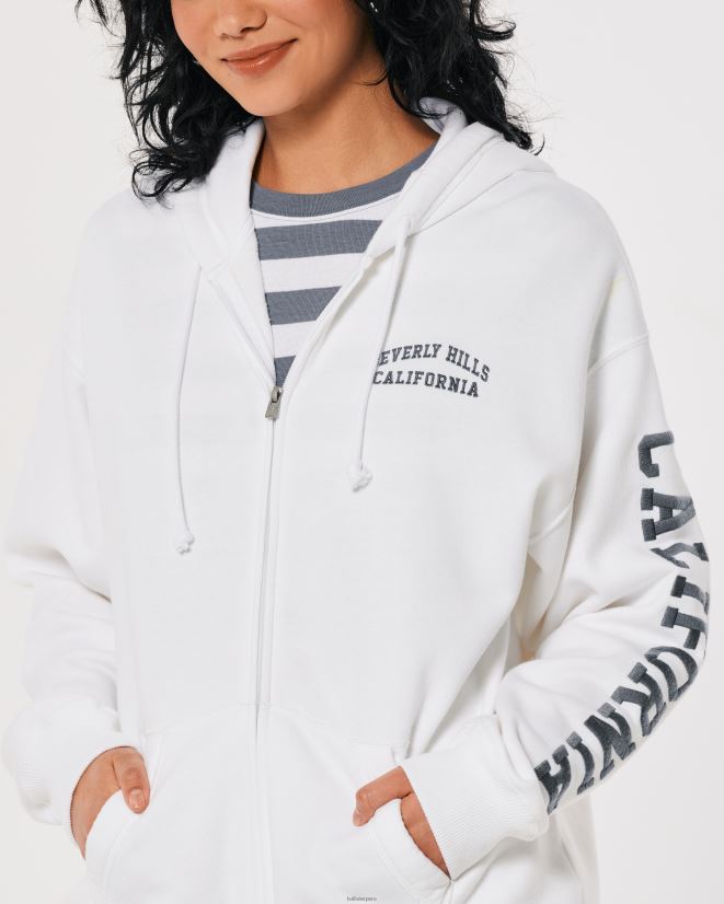 educación física Hollister sudadera extragrande con gráfico de beverly hills y cremallera completa blanco 086N62267 mujer tapas