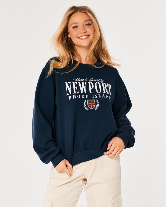 educación física Hollister sudadera extragrande con gráfico de newport rhode island Azul marino 086N626 mujer tapas