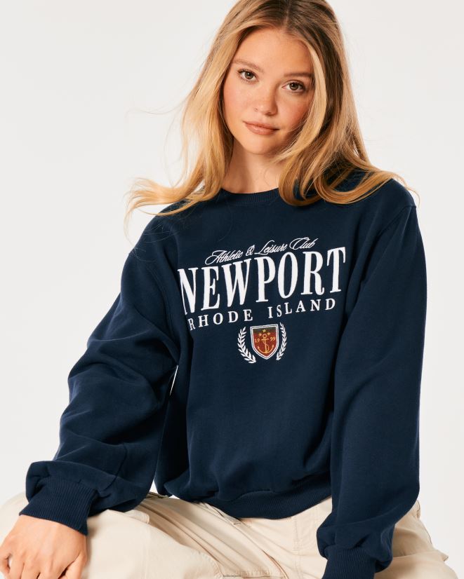 educación física Hollister sudadera extragrande con gráfico de newport rhode island Azul marino 086N626 mujer tapas