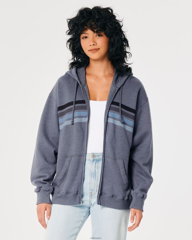 educación física Hollister sudadera oversize a rayas con cremallera completa azul marino brezo 086N62257 mujer tapas