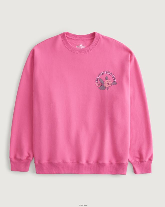 educación física Hollister sudadera oversize con estampado gráfico de sunrise surf club rosa 086N6239 mujer tapas