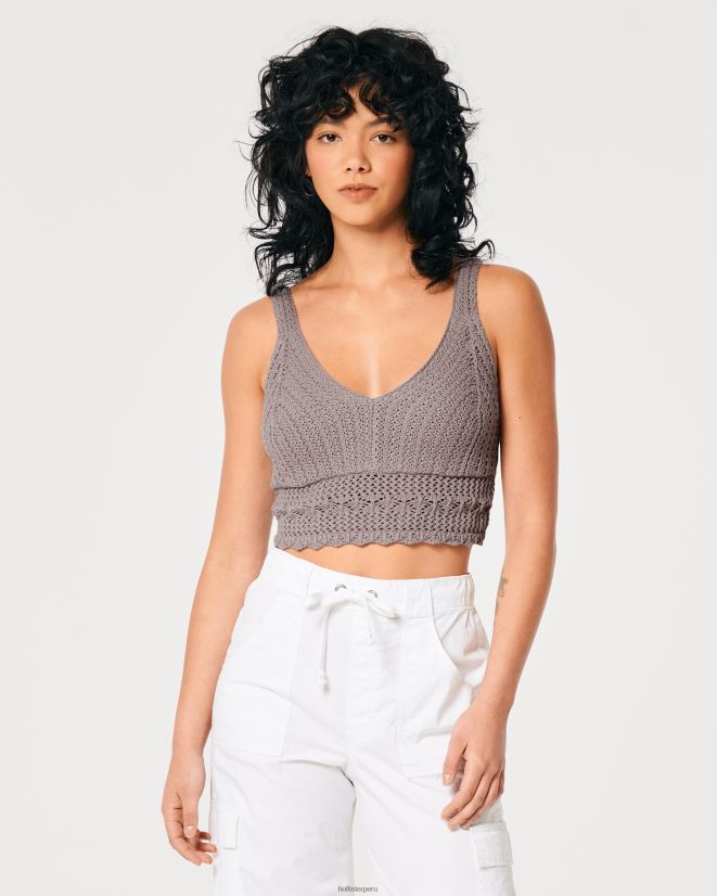educación física Hollister bralette de ganchillo con cuello en V gris púrpura 086N62268 mujer tapas