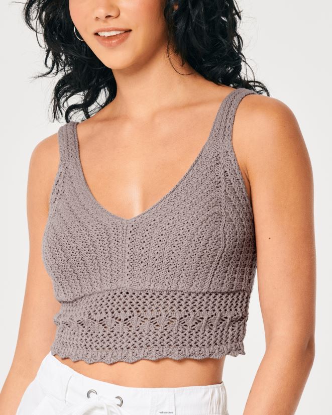 educación física Hollister bralette de ganchillo con cuello en V gris púrpura 086N62268 mujer tapas