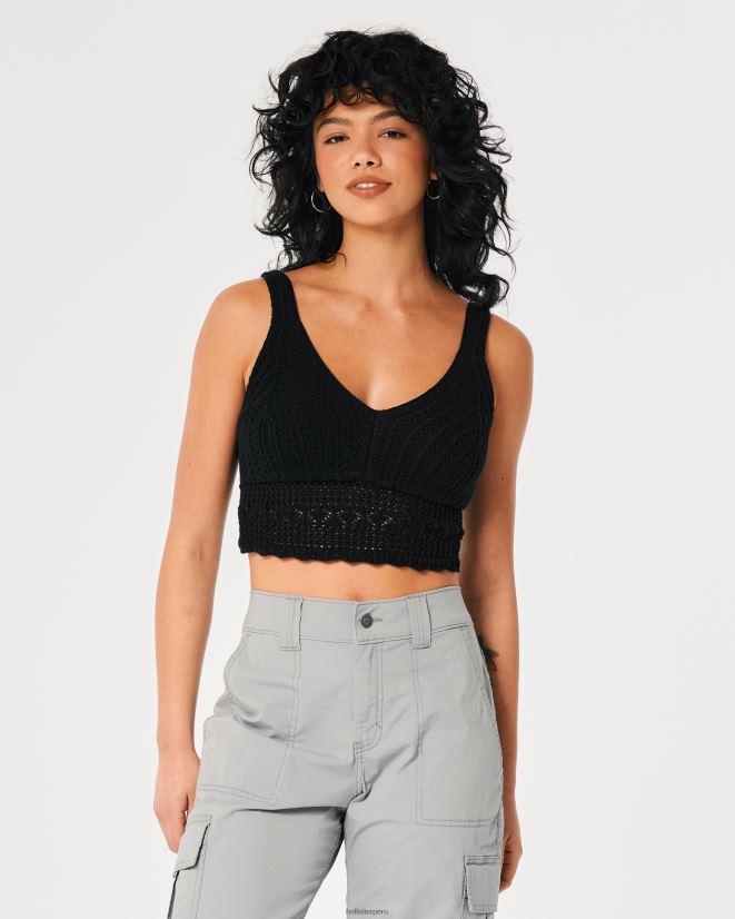 educación física Hollister bralette de ganchillo con cuello en V negro 086N62340 mujer tapas
