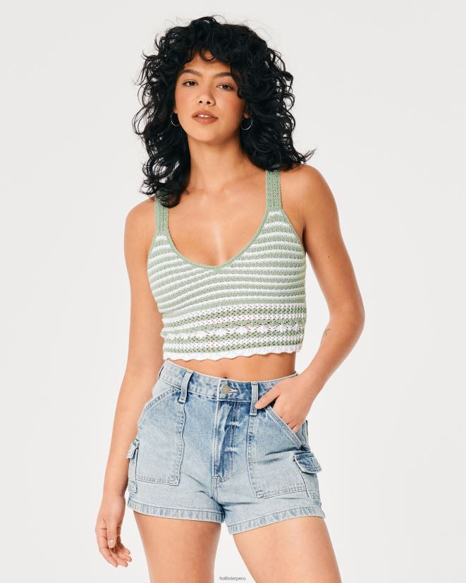 educación física Hollister bralette de ganchillo con cuello en V raya blanca 086N62112 mujer tapas