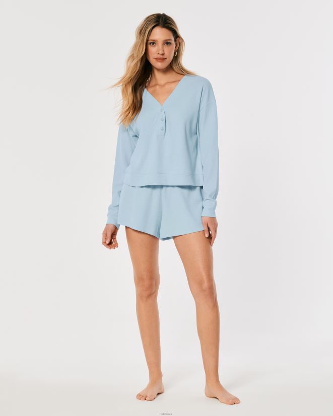 educación física Hollister gilly hicks boxy waffle henley azul claro 086N62459 mujer tapas