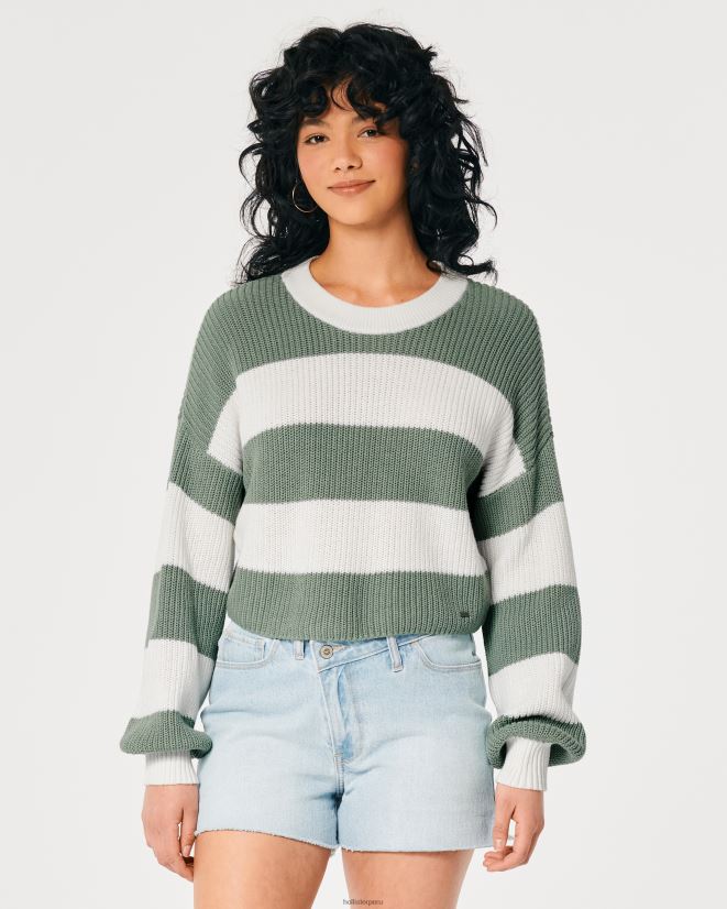 educación física Hollister suéter corto texturizado raya de salvia 086N62100 mujer tapas