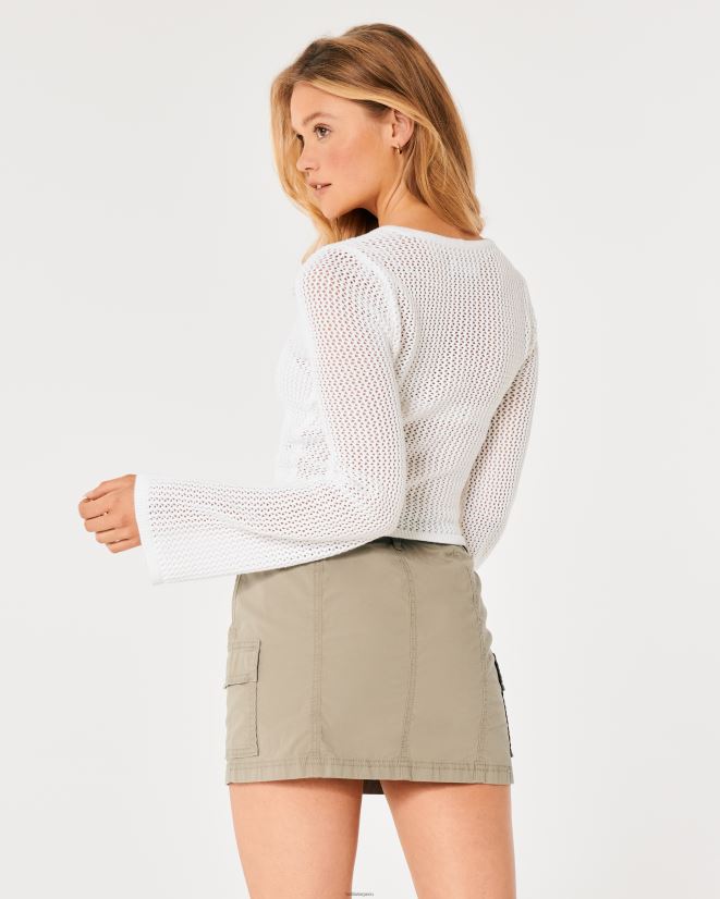 educación física Hollister suéter de crochet con cuello cuadrado y manga larga blanco 086N6241 mujer tapas