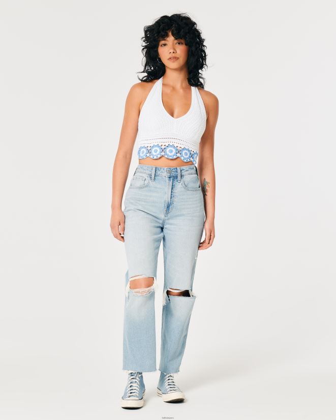 educación física Hollister top halter de crochet con cuello en v raya azul marino 086N6262 mujer tapas