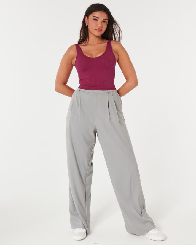 educación física Hollister Camiseta sin mangas corta de canalé de tela sin costuras con cuello en V granate 086N62106 mujer tapas