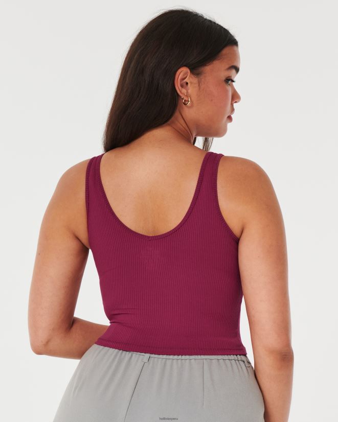 educación física Hollister Camiseta sin mangas corta de canalé de tela sin costuras con cuello en V granate 086N62106 mujer tapas