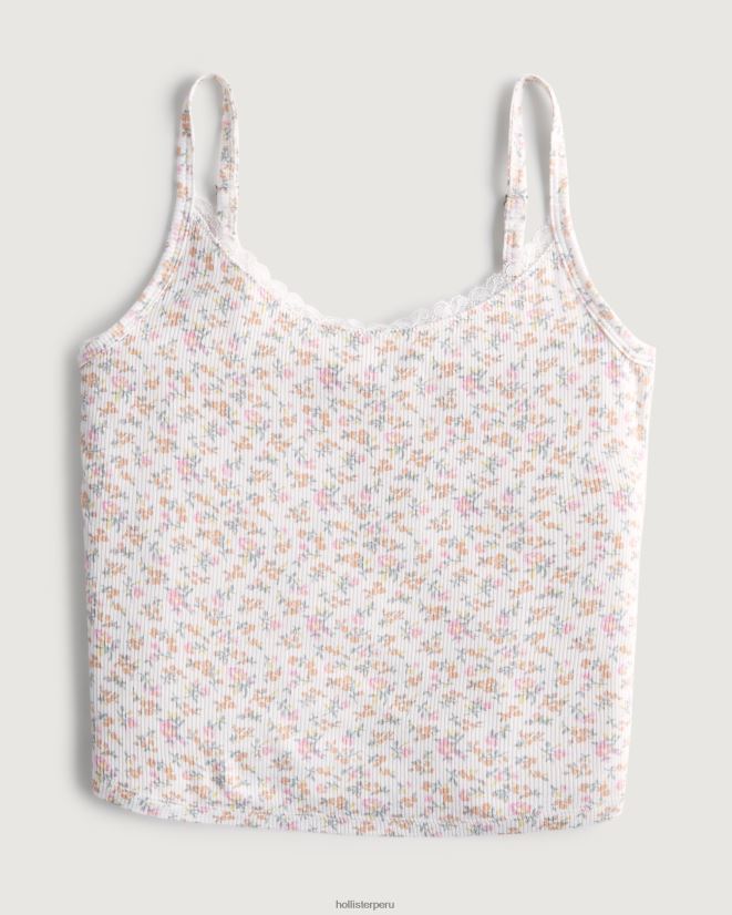 educación física Hollister Camiseta sin mangas de canalé Gilly Hicks flores blancas 086N62457 mujer tapas