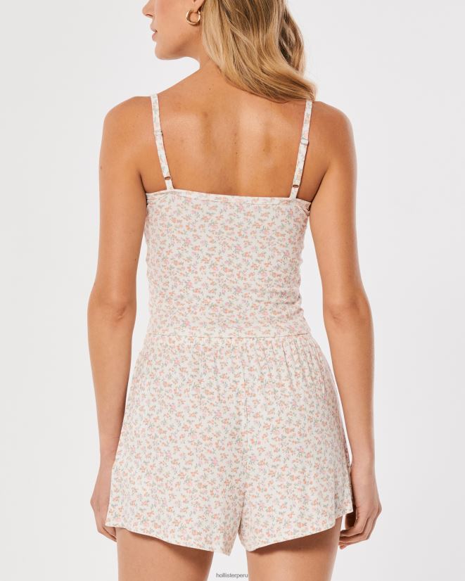 educación física Hollister Camiseta sin mangas de canalé Gilly Hicks flores blancas 086N62457 mujer tapas