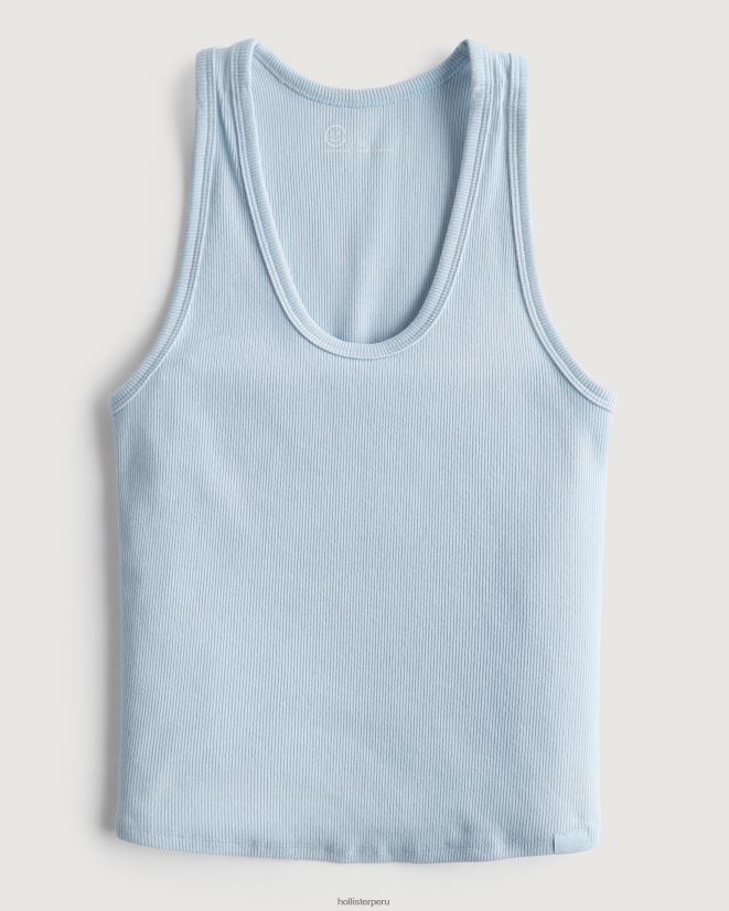 educación física Hollister Camiseta sin mangas de canalé de algodón Gilly Hicks Active Essentials azul claro 086N62415 mujer tapas