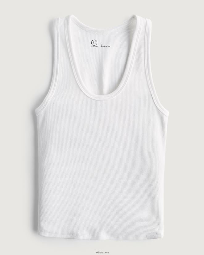educación física Hollister Camiseta sin mangas de canalé de algodón Gilly Hicks Active Essentials blanco 086N62287 mujer tapas