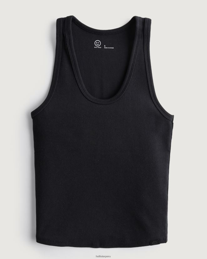 educación física Hollister Camiseta sin mangas de canalé de algodón Gilly Hicks Active Essentials negro 086N62216 mujer tapas
