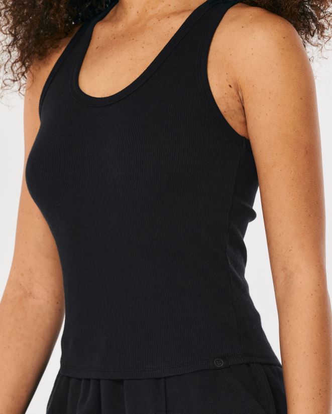 educación física Hollister Camiseta sin mangas de canalé de algodón Gilly Hicks Active Essentials negro 086N62216 mujer tapas