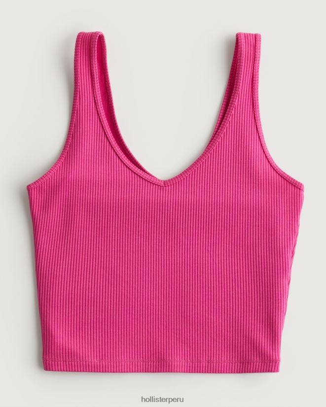 educación física Hollister Camiseta sin mangas de tela acanalada sin costuras con cuello en V Rosa oscuro 086N62424 mujer tapas