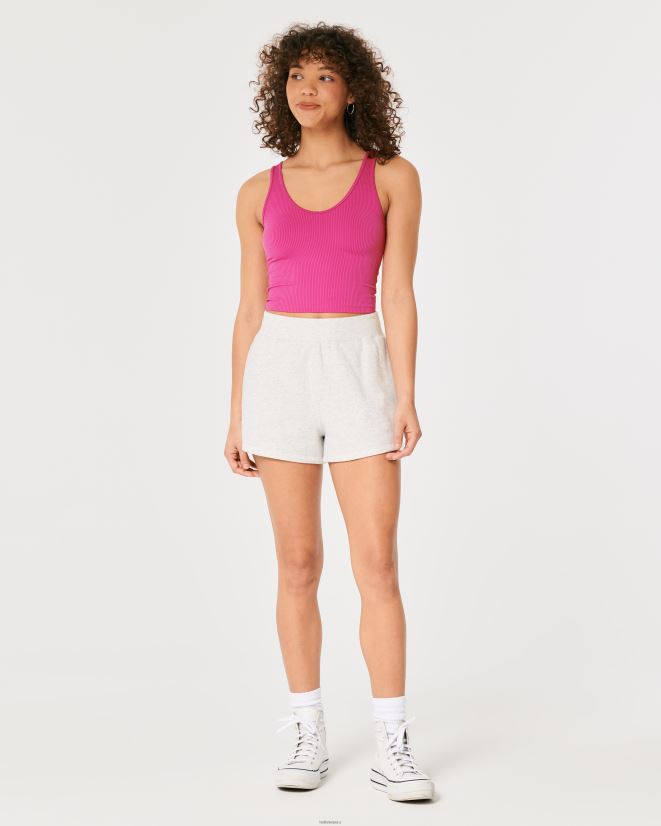 educación física Hollister Camiseta sin mangas de tela acanalada sin costuras con cuello en V Rosa oscuro 086N62424 mujer tapas