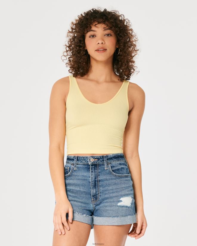 educación física Hollister Camiseta sin mangas de tela acanalada sin costuras con cuello en V amarillo 086N62420 mujer tapas