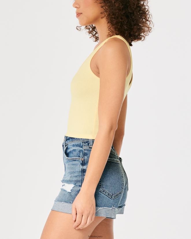 educación física Hollister Camiseta sin mangas de tela acanalada sin costuras con cuello en V amarillo 086N62420 mujer tapas