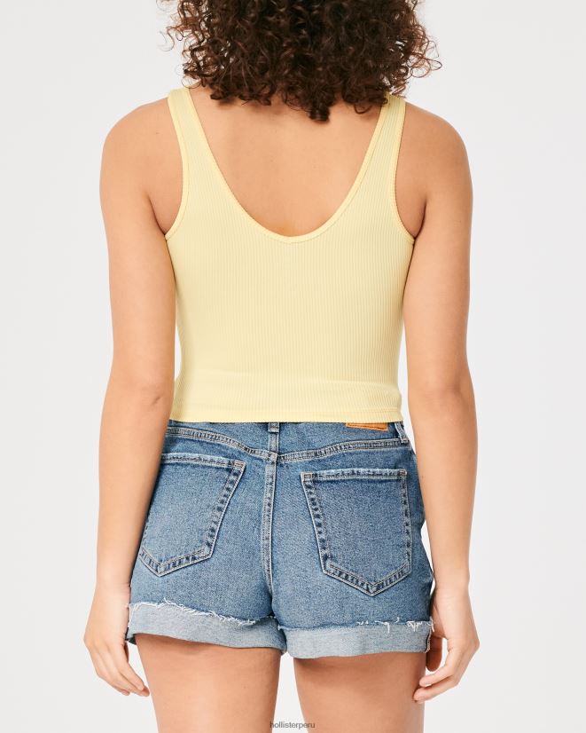 educación física Hollister Camiseta sin mangas de tela acanalada sin costuras con cuello en V amarillo 086N62420 mujer tapas