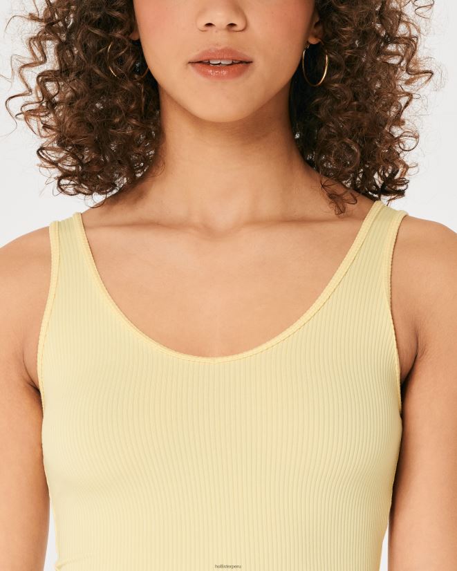 educación física Hollister Camiseta sin mangas de tela acanalada sin costuras con cuello en V amarillo 086N62420 mujer tapas