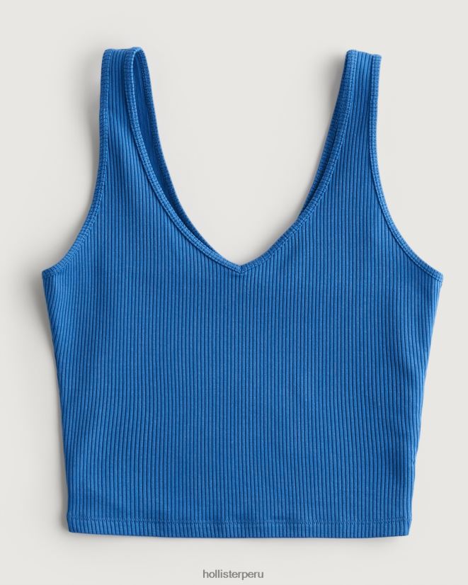 educación física Hollister Camiseta sin mangas de tela acanalada sin costuras con cuello en V azul 086N62417 mujer tapas