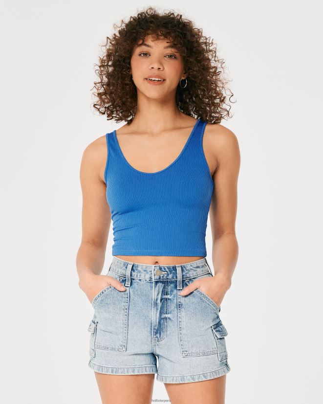 educación física Hollister Camiseta sin mangas de tela acanalada sin costuras con cuello en V azul 086N62417 mujer tapas
