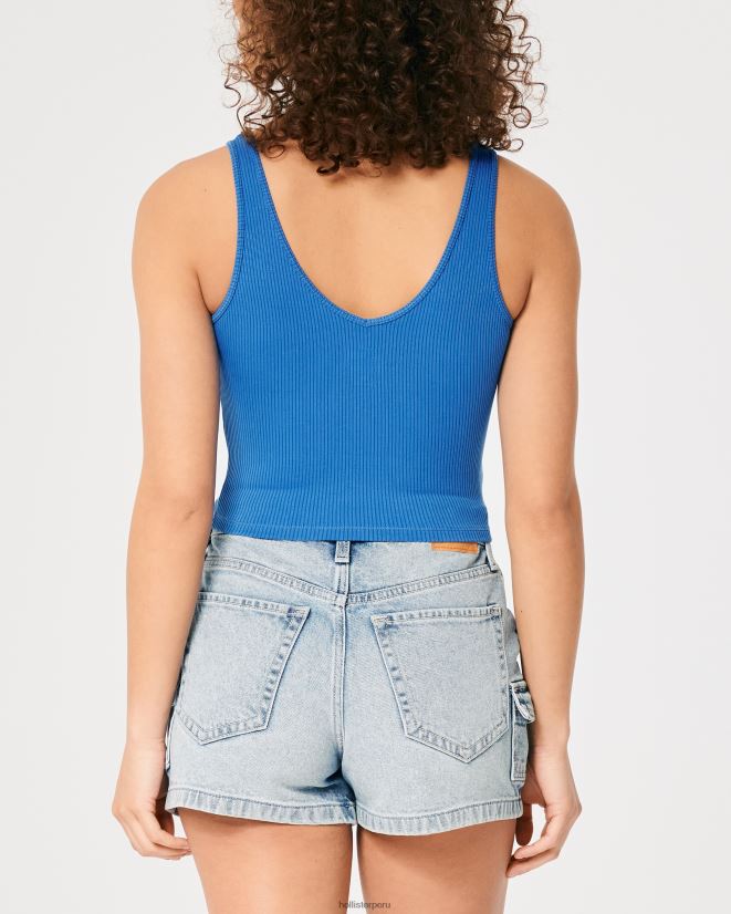 educación física Hollister Camiseta sin mangas de tela acanalada sin costuras con cuello en V azul 086N62417 mujer tapas